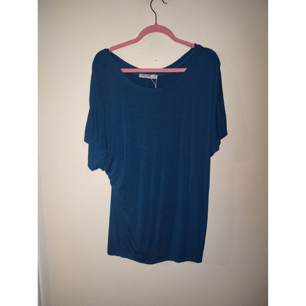 Lock and Love Premium Teal Blue Dolman Sleeve Scoop Neck Top XL Made in USA